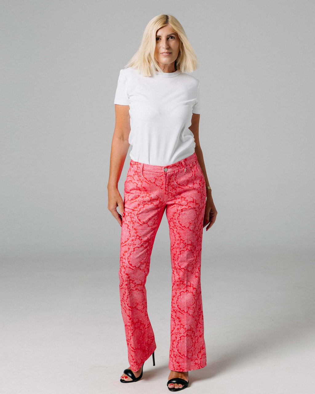 The Dolce | Pink Printed Flare Trousers