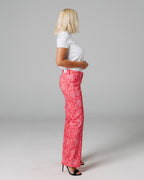 The Dolce | Pink Printed Flare Trousers