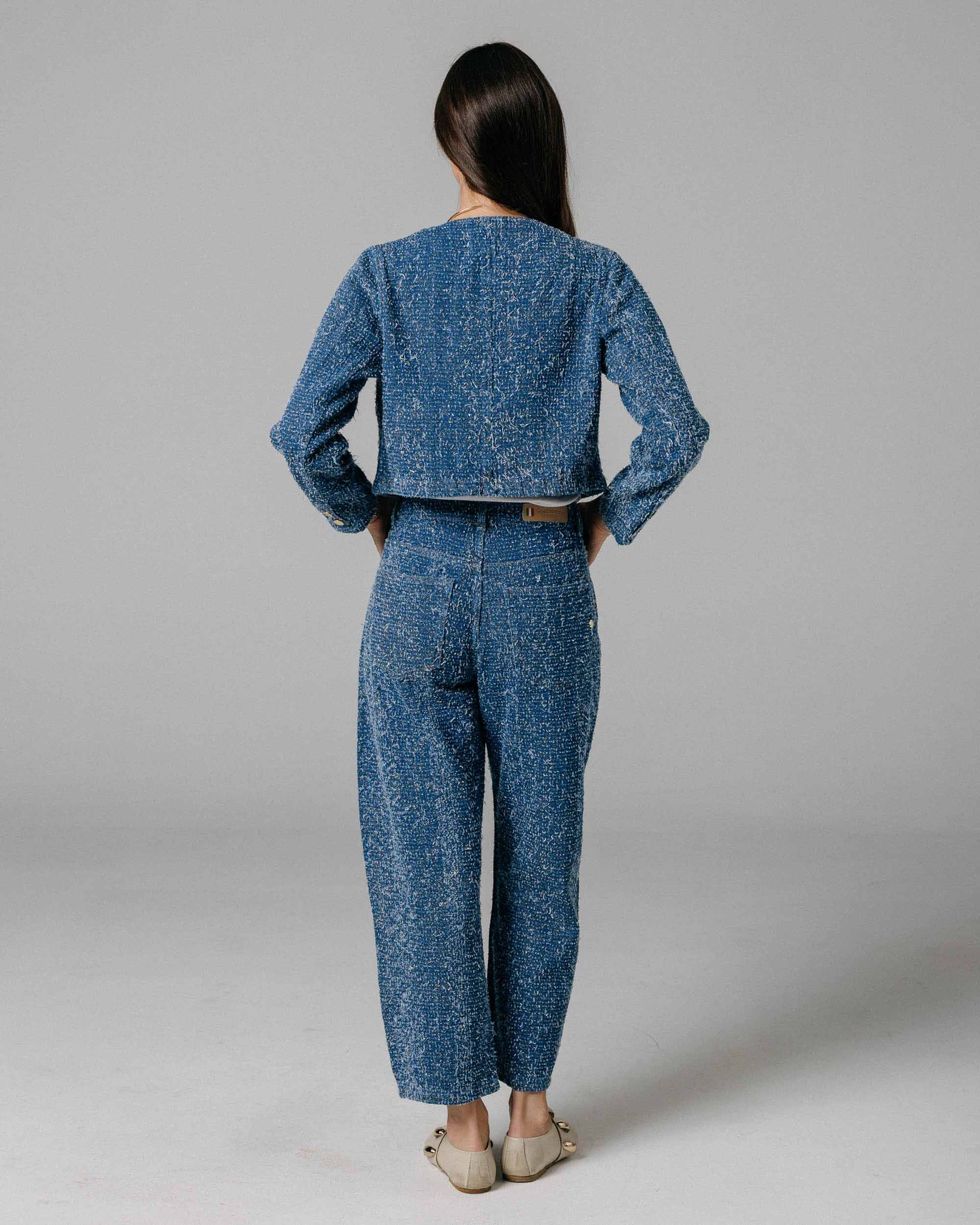 Blue & Gold Textured Denim Jacket | The Margot