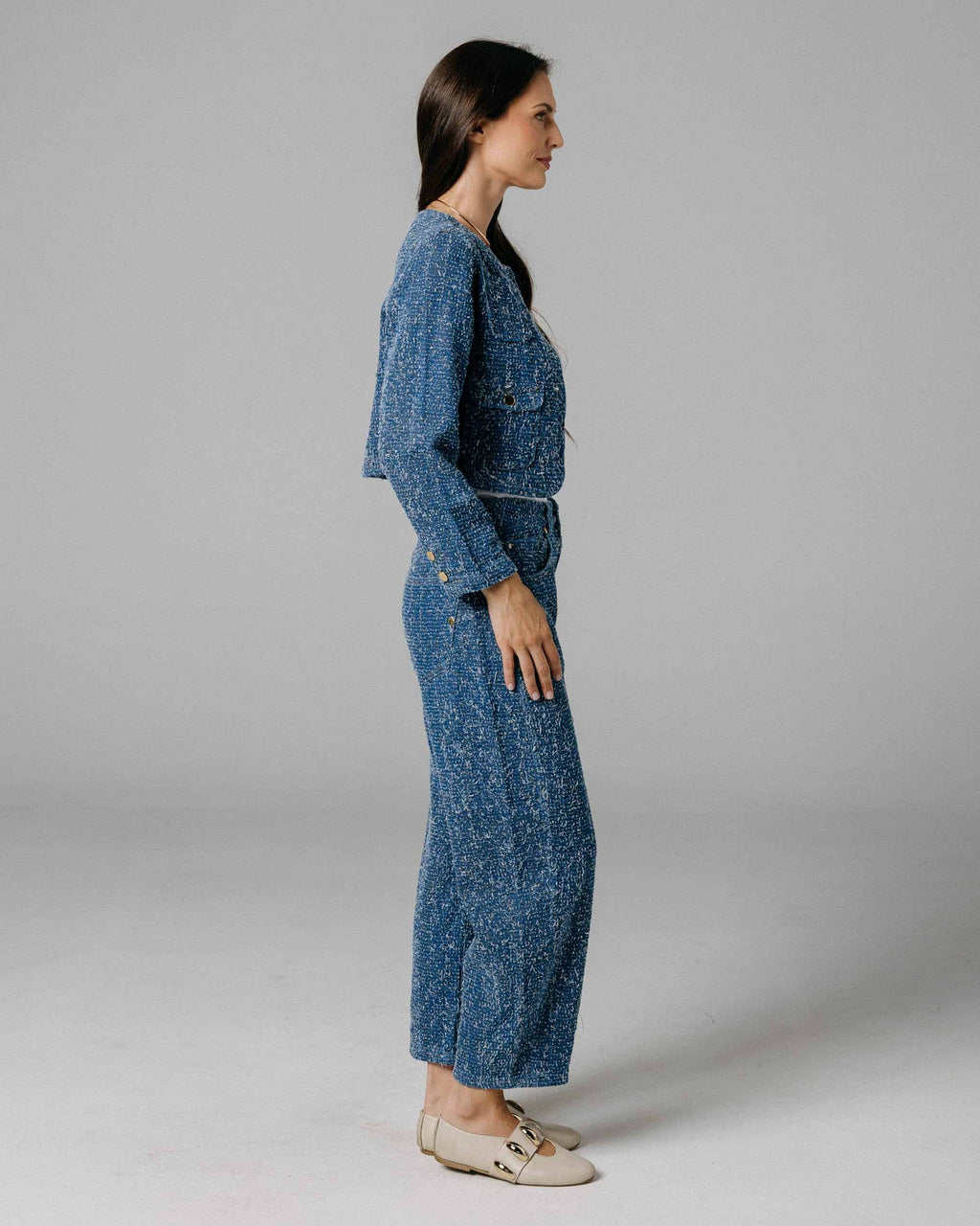 Blue & Gold Textured Denim Jacket | The Margot