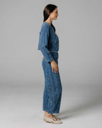 Blue & Gold Textured Denim Jacket | The Margot