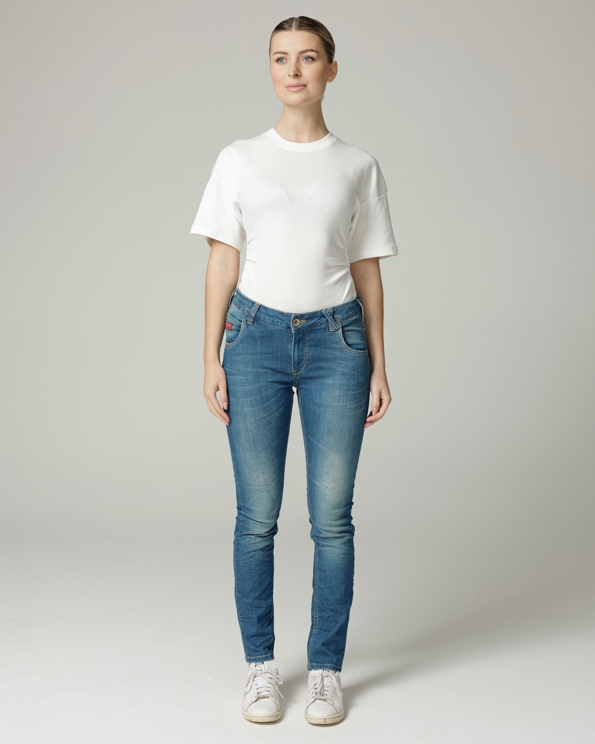 Light Mid Blue Vintage Slim Jeans | The Nelly Main image