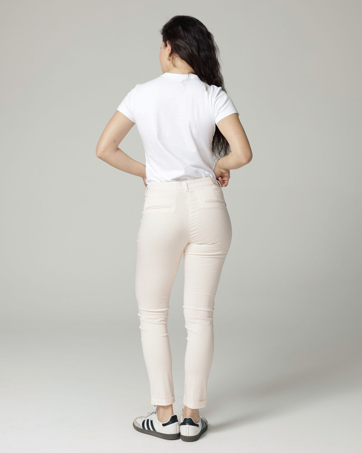 Ivory/Nude Printed Slim Trousers, The Terry, back view