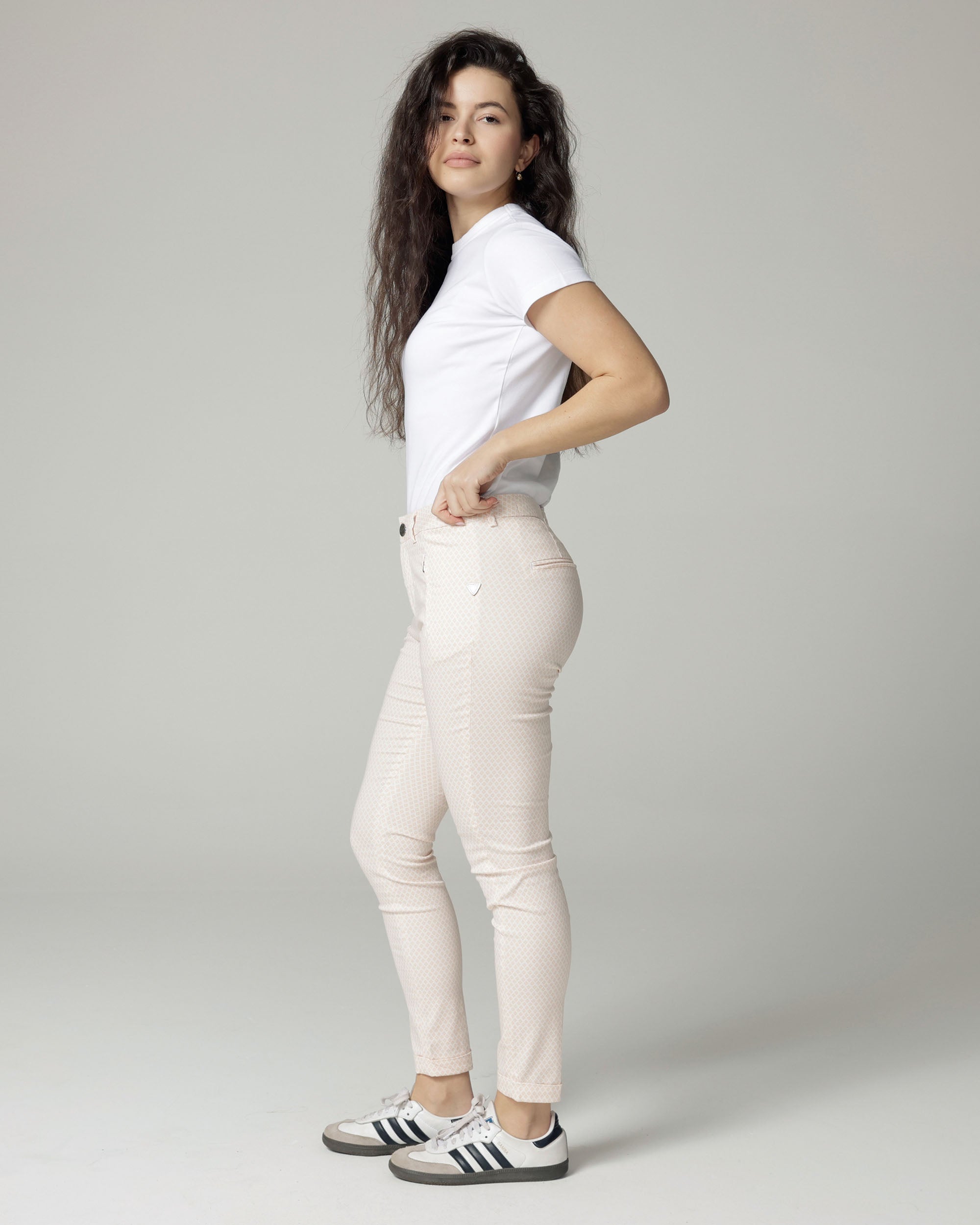 Ivory/Nude Printed Slim Pants | The Terry