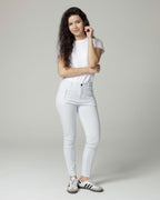 Ivory/Ice Blue Printed Slim Pants | The Terry