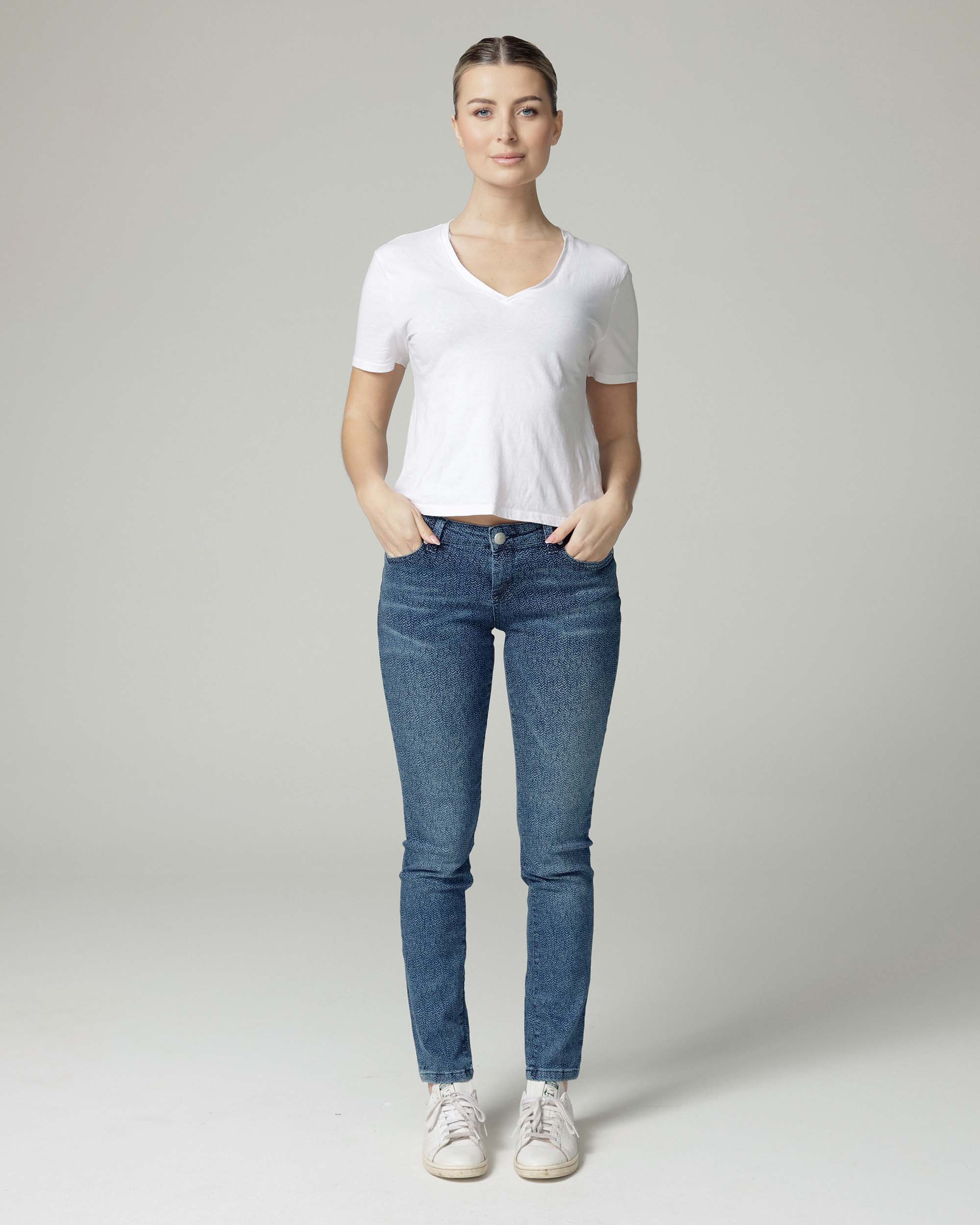 Indigo Fishbone Print Slim Jeans | The Merty Main image