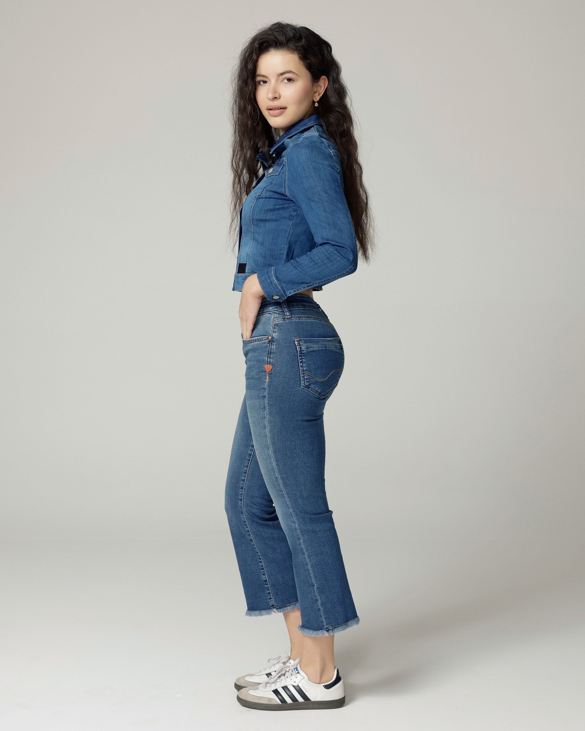 Mid Blue Cropped Denim Jacket | The Elisa Secondary image