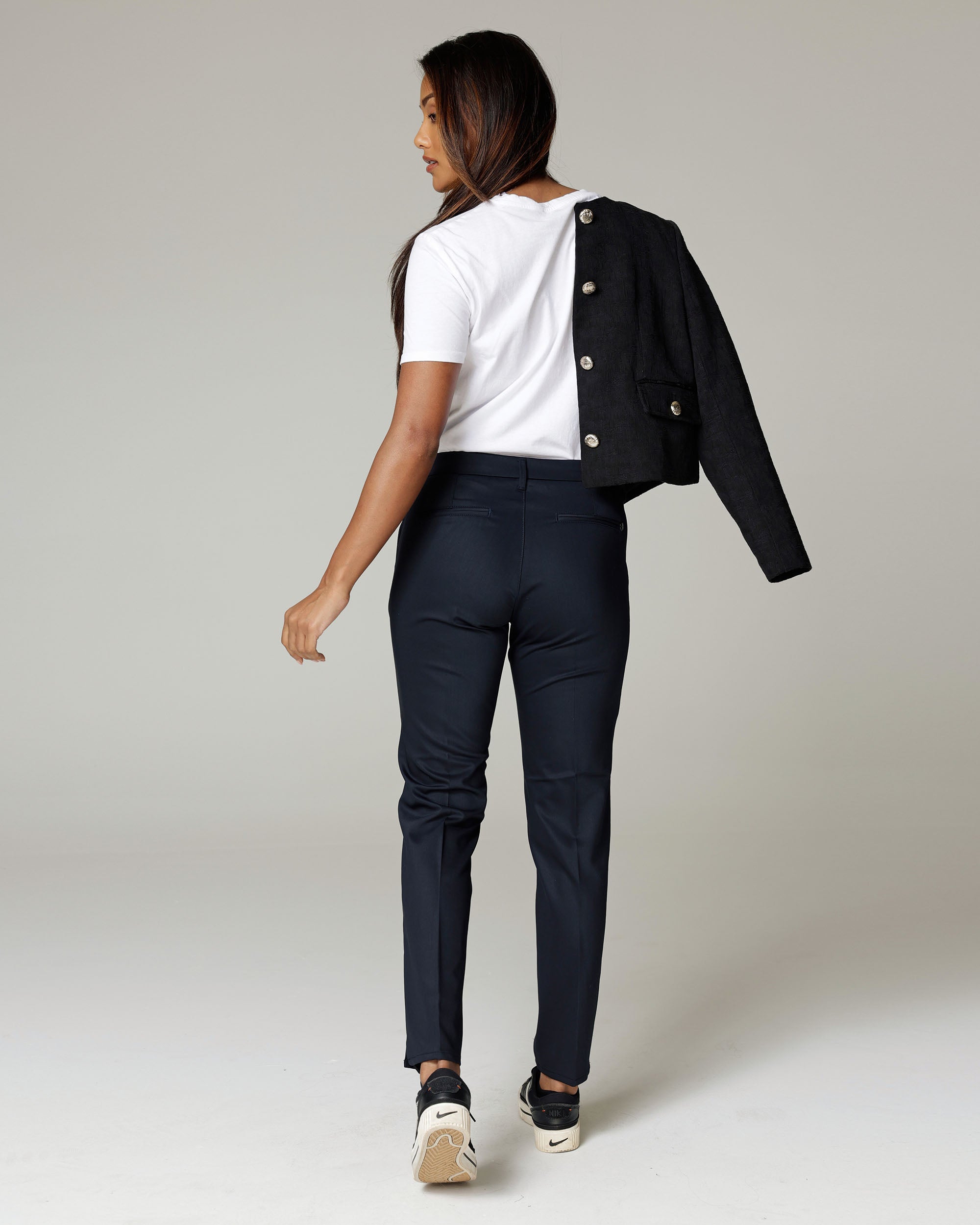 Navy Slim Straight Trousers | The Leana