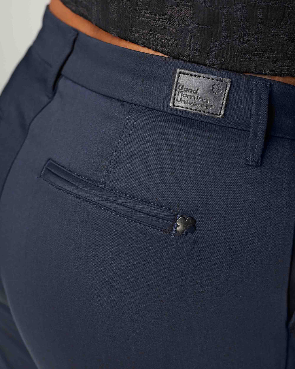 Navy Slim Straight Trousers | The Leana