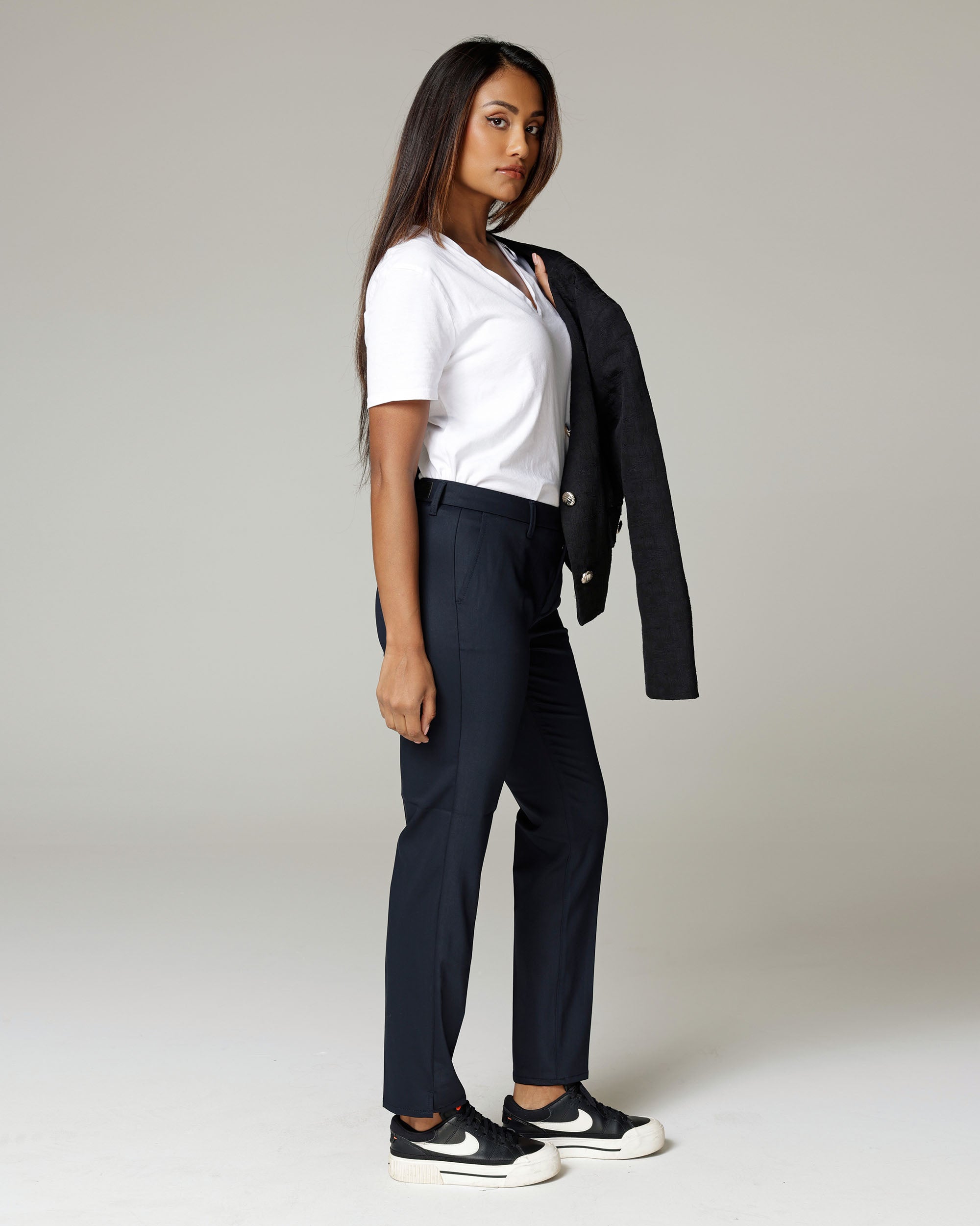 Navy Slim Straight Trousers | The Leana Secondary image