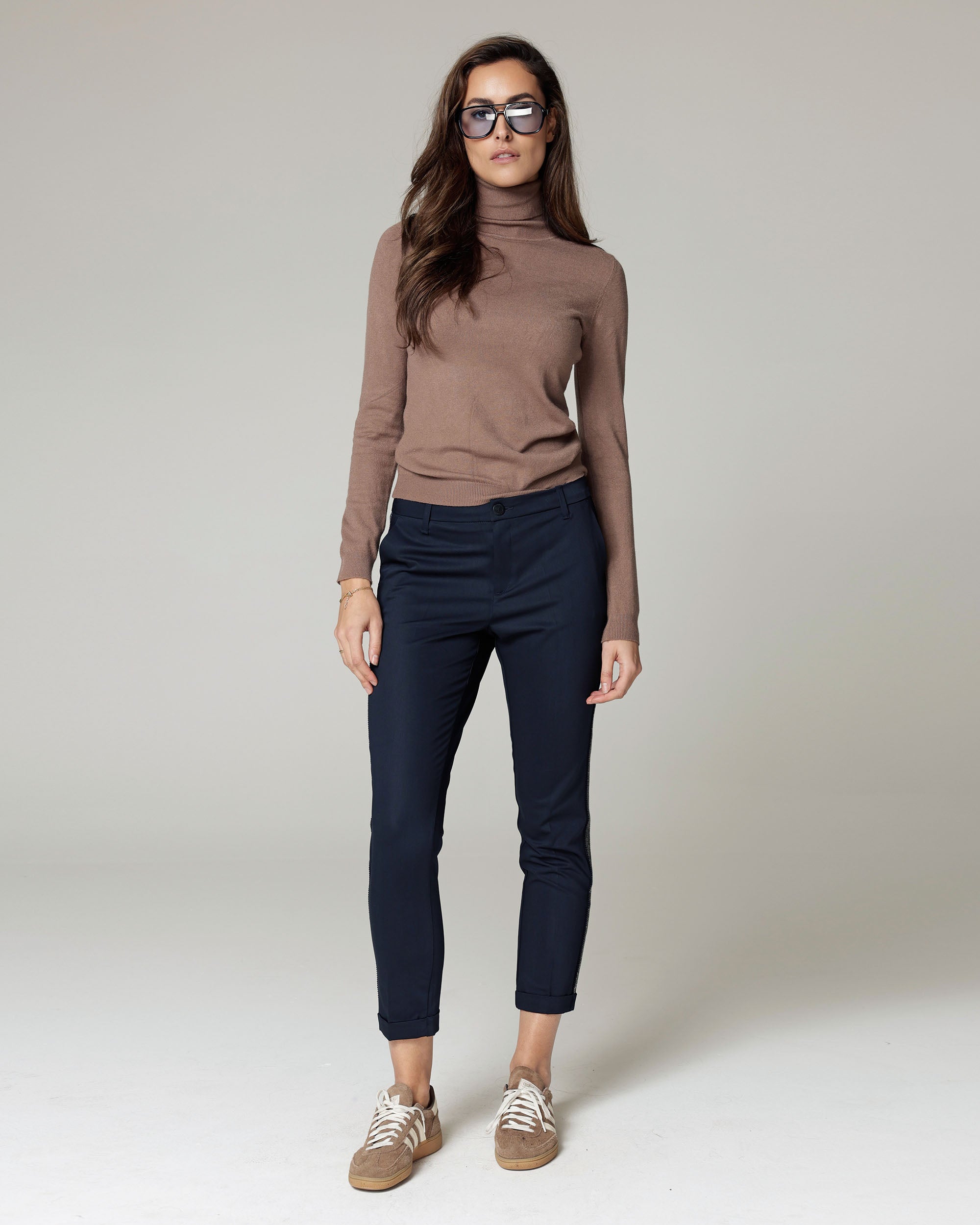 Navy Chino Trousers with Details | Lea Deco