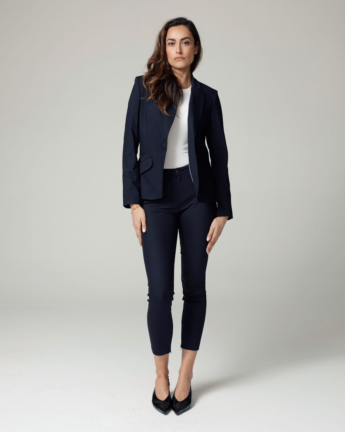 Navy Skinny Trousers, The Amara, front view, second photo