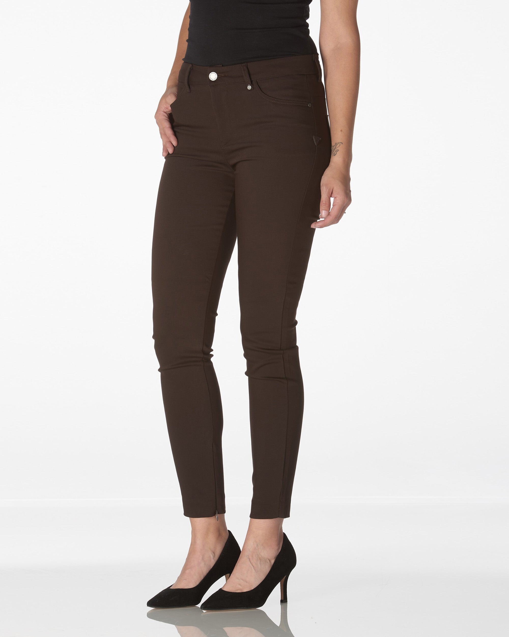 Dark Brown Skinny Mid-Rise Pants | The Amara