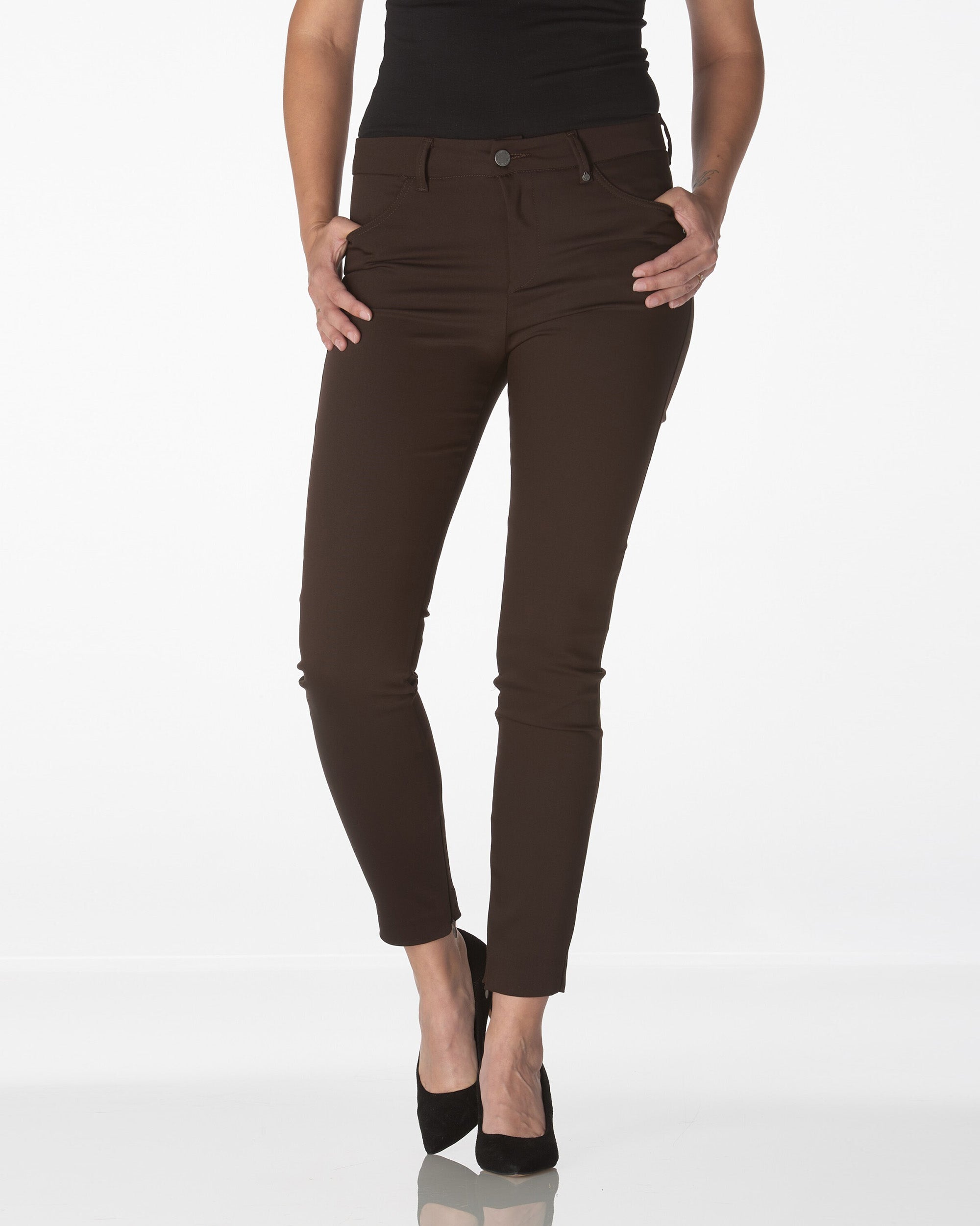 Dark Brown Skinny Mid-Rise Pants | The Amara Secondary image